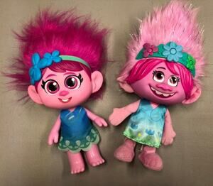 Lot of 2 Troll POPPY Dolls 1 Talks and Lights Up EUC